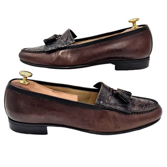 Vintage Bruno Magli Exotic Caiman Crocodile 9.5 Italy Dress Shoes Tassel Loafers - Picture 8 of 13
